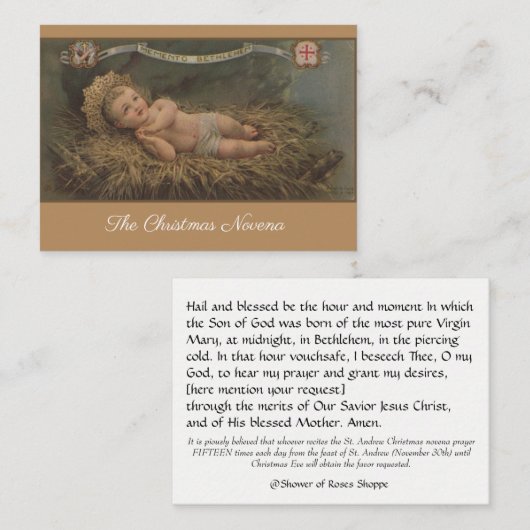 クリスマスのNovenaの祈りの言葉の神聖なカード 名刺 (正面/裏面)