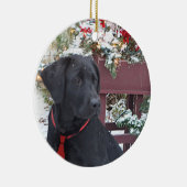 クリスマスのOrnament~の黒いラブラドールの子犬 セラミックオーナメント (右)