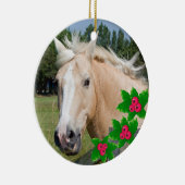 クリスマスのPalominoの馬及びヒイラギの円形のオーナメント セラミックオーナメント (右)