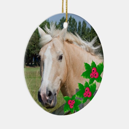 クリスマスのPalominoの馬及びヒイラギの円形のオーナメント セラミックオーナメント (右)