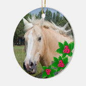 クリスマスのPalominoの馬及びヒイラギの円形のオーナメント セラミックオーナメント (左)