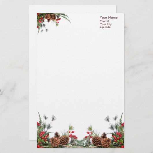 クリスマスのpineconesの文房具 便箋 (正面/裏面)