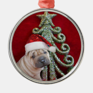 クリスマスのshar peiの子犬のオーナメント メタルオーナメント