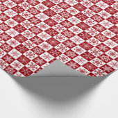 クリスマスのSnowfakeの赤と白のチェック模様のパターン ラッピングペーパー (角)