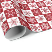 クリスマスのSnowfakeの赤と白のチェック模様のパターン ラッピングペーパー (ロールコーナー)