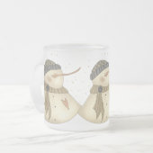 クリスマスのSnowmansのハートのマグ フロストグラスマグカップ (正面左)