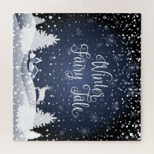 クリスマスのSnowyのおとぎ話のファンタジーの森林冬 ジグソーパズル (横)