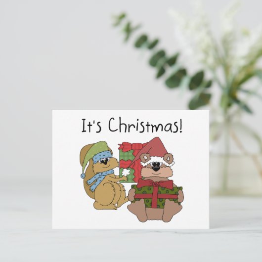 クリスマスのTシャツとプレゼント シーズンポストカード (スタンド正面)