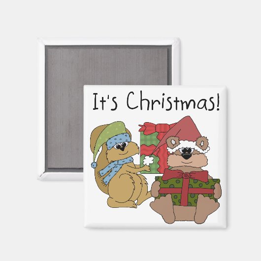 クリスマスのTシャツとプレゼント マグネット (正面/裏面)