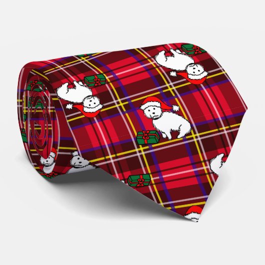 クリスマスのWestieの格子縞のタイ ネクタイ (ロール)