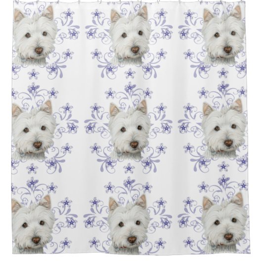 クリスマスのWestie犬の芸術のシャワー・カーテン シャワーカーテン (正面)
