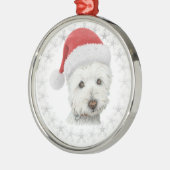 クリスマスのWestie犬の芸術 メタルオーナメント (左)