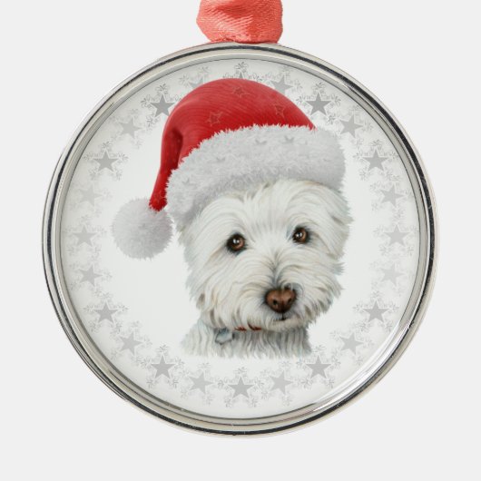 クリスマスのWestie犬の芸術 メタルオーナメント (正面)