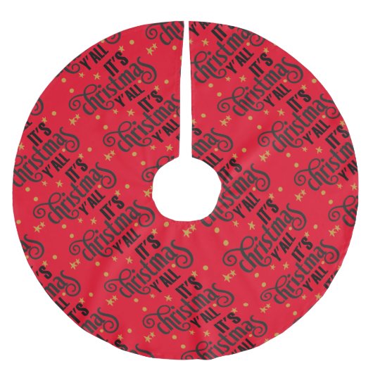 クリスマスのY'All Word Art ブラッシュドポリエステルツリースカート (正面)