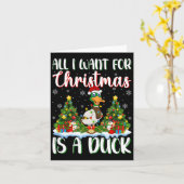 クリスマスはアヒルの鳥のクリスマスツリーが欲しい カード (黄色い花)