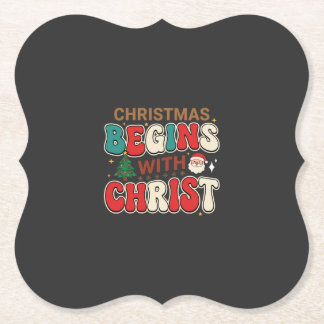 クリスマスはキリストから始まるレトロサンタ ペーパーコースター