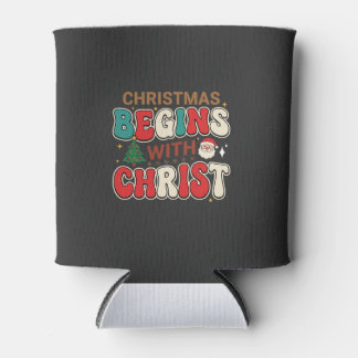クリスマスはキリストから始まるレトロサンタ 缶クーラー