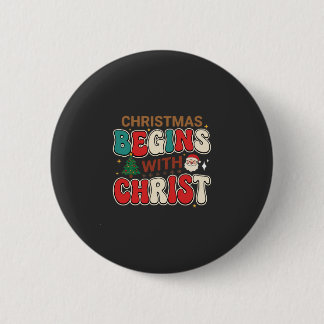 クリスマスはキリストから始まるレトロサンタ 缶バッジ
