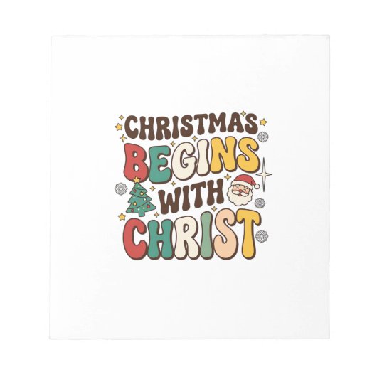クリスマスはキリストから始まる サンタの木のデザイン ノートパッド (正面)