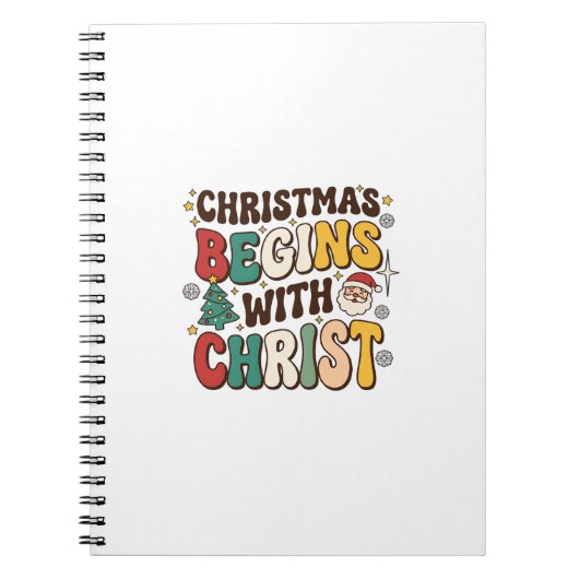 クリスマスはキリストから始まる サンタの木のデザイン ノートブック (正面)