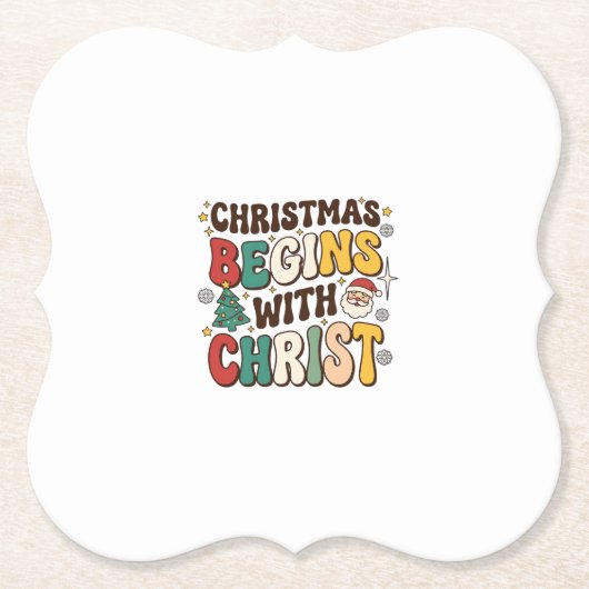 クリスマスはキリストから始まる サンタの木のデザイン ペーパーコースター (正面)