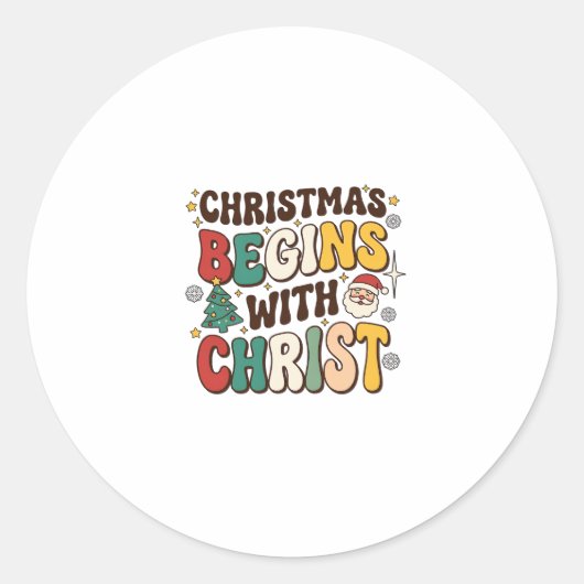 クリスマスはキリストから始まる サンタツリーデザイン ラウンドシール (正面)