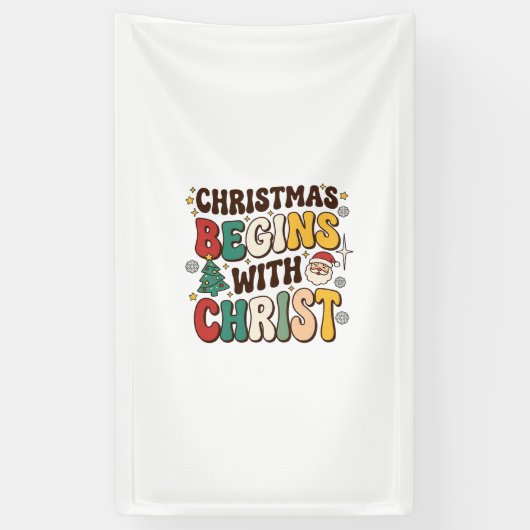 クリスマスはキリストから始まる サンタツリーデザイン 横断幕 (縦)