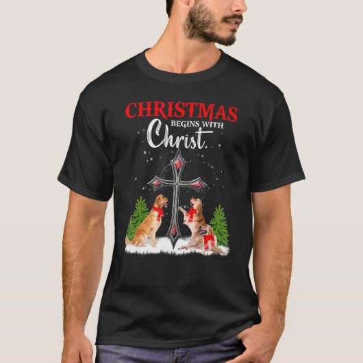 クリスマスはキリストから始まる 面白いジャーマンシェパード Tシャツ (正面)