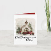 クリスマスはキリストから 水彩 赤いトラック シーズンカード (正面)