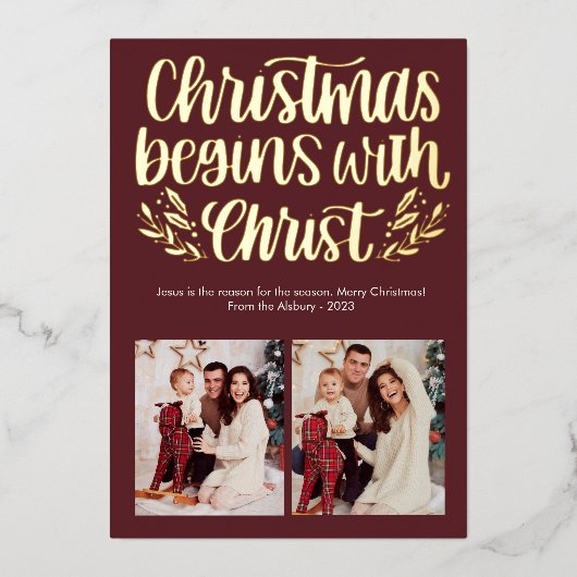 クリスマスはキリストの写真のホイルから始まる 箔シーズンカード (正面)