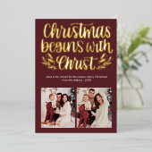 クリスマスはキリストの写真のホイルから始まる 箔シーズンカード (立ち正面)