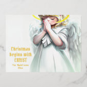 クリスマスはキリストの天使祈から始まる 箔シーズンポストカード (正面)