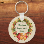 クリスマスはキリストの引用文から始感動的まる キーホルダー (正面)