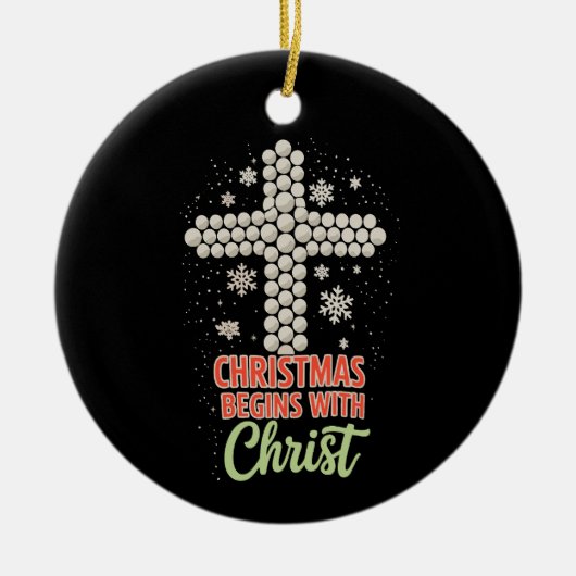 クリスマスはキリスト教の雪のクリスマスから始まる セラミックオーナメント (正面)