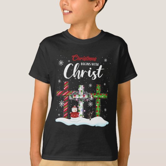 クリスマスはキリスト雪だるまクリスチャン・クロから始まる Tシャツ (正面)