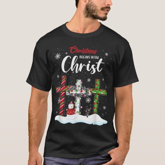 クリスマスはキリスト雪だるまクリスチャン・クロから始まる Tシャツ (正面)