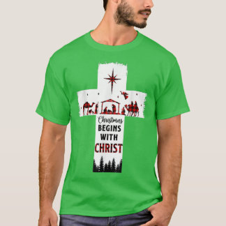 クリスマスはキリスト・クリスチャン・クロス・ハッピーから始まる Tシャツ