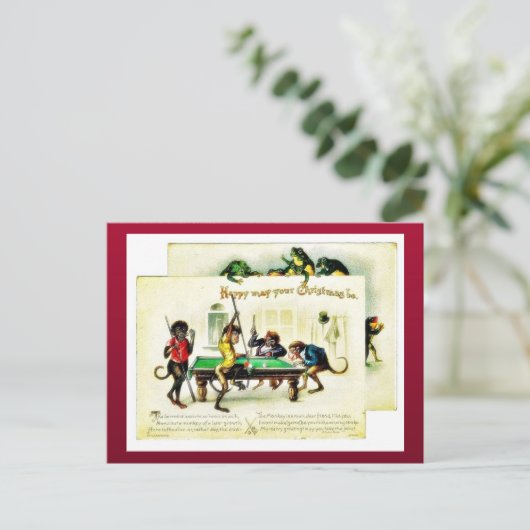 クリスマスはサル遊のゴルフ、カエルを見ている シーズンポストカード (スタンド正面)