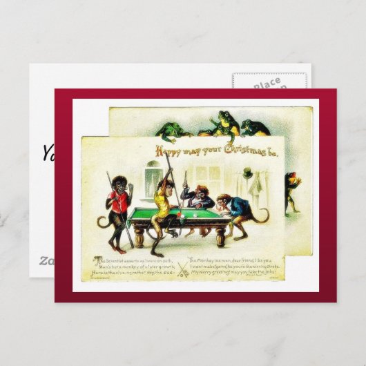 クリスマスはサル遊のゴルフ、カエルを見ている シーズンポストカード (正面/裏面)
