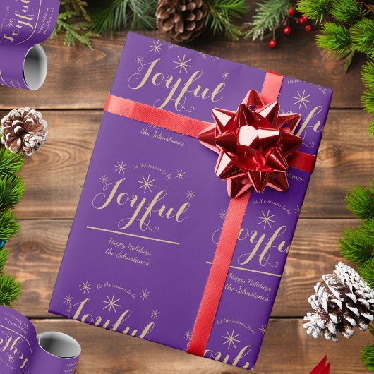 クリスマスはシーズンシックなスクリプト素朴紫 ラッピングペーパー