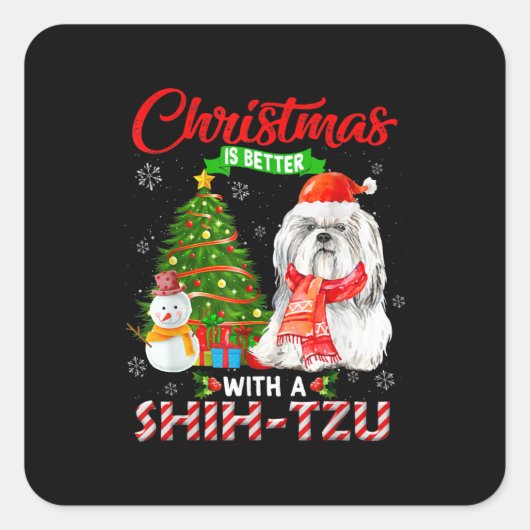 クリスマスはシーズー（犬）Tzu Santa Hat Lighで良い スクエアシール (正面)