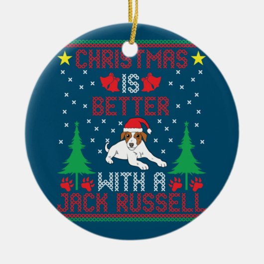 クリスマスはジャック・ラッセル・テリアUgの方がいい セラミックオーナメント (正面)