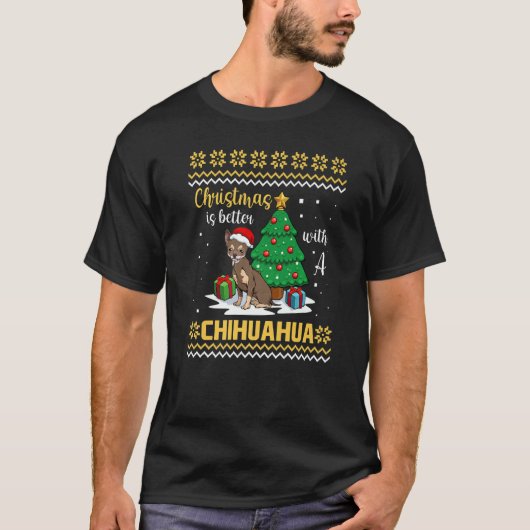 クリスマスはチワワのパジャマ犬と一緒がいい Tシャツ (正面)