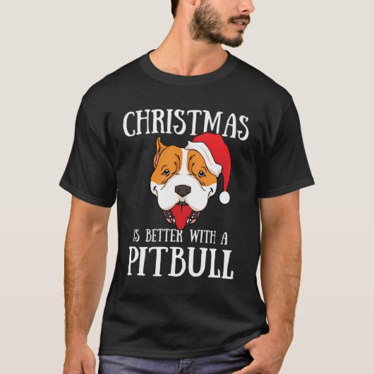 クリスマスはピットブル犬サンタクロースの方が良い Tシャツ (正面)