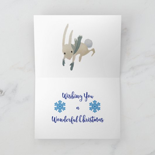 クリスマスは冬のかわいい水彩画動物を望みます シーズンカード (内部)