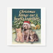 クリスマスは子犬の子猫とハートを一緒にする スタンダードカクテルナプキン (正面)