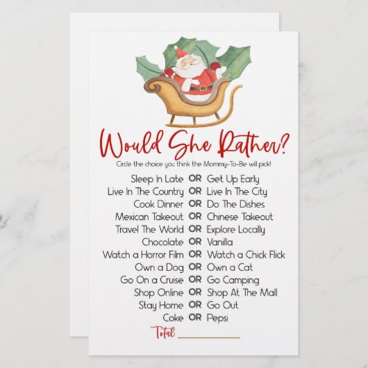 クリスマスは彼女はむしろ赤ちゃんシャワーのゲーム 便箋 (正面/裏面)