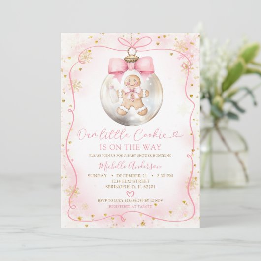 クリスマスは方法に小さなクッキーを振りかけたベビー 招待状 (スタンド正面)