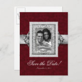 クリスマスは日付を保存フォトカード – 結婚の宝石の赤 案内ポストカード (正面/裏面)