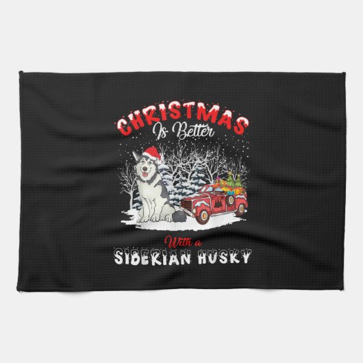 クリスマスは犬の方が好い |ハスキーのオーナーギフト キッチンタオル (横)
